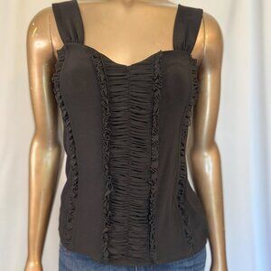 White House Black Market - Sleeveless Blouse With ruffled Front - Black